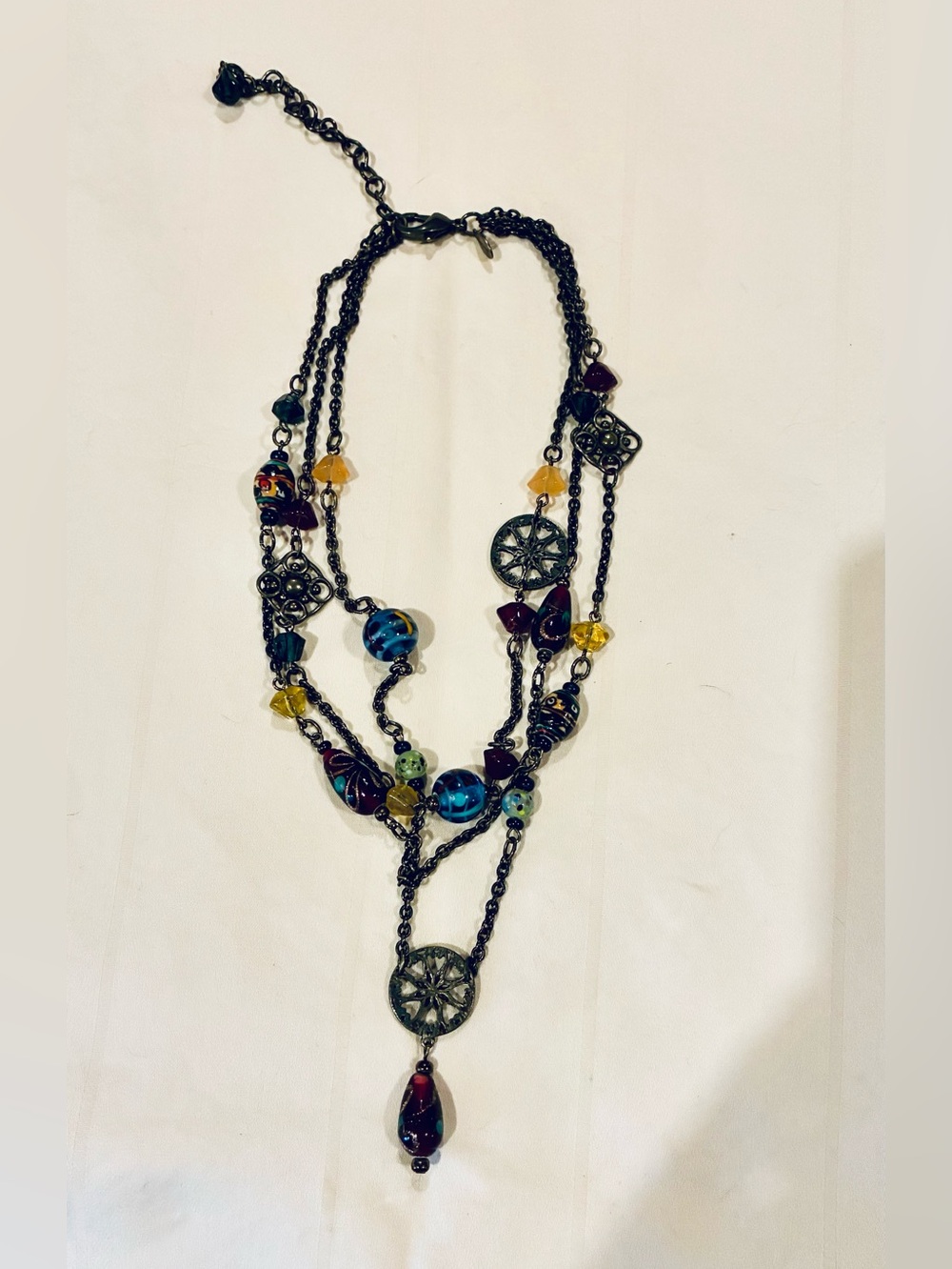 Chico’s GORGEOUS Antiqued Multicolor Beaded Layered Pendant Necklace